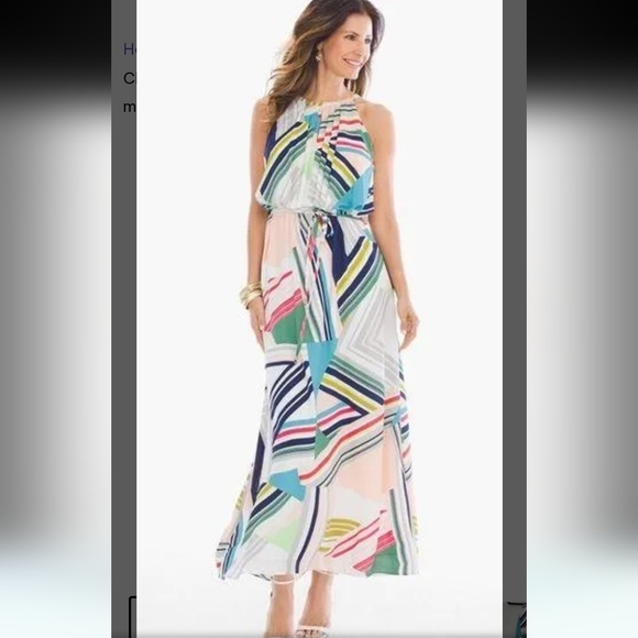 Chico's Sleeveless Multicolor Geometric Print Long Dress Size 2 M-us light summe - Picture 1 of 16